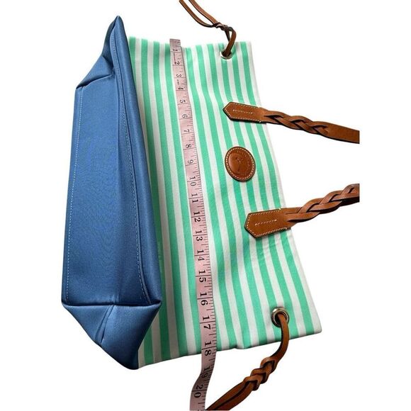 Dooney & Bourke Striped Nylon Sullivan Shopper Tote In Mint green, White, & Blue - Picture 10 of 11